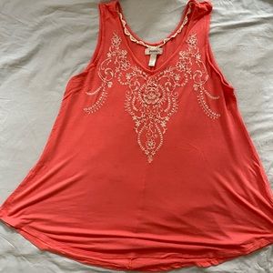 Embroidered coral tank top